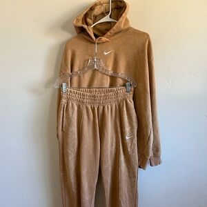Nike Tan Mineral Wash Sweatsuit Set Size Small Hoodie + Joggers Athleisure